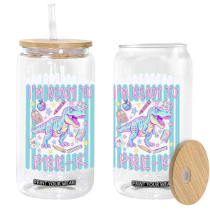 Funny Dinosaur First Day of School Pre-k Kindergarten Glass Can I'm Ready To Pre K