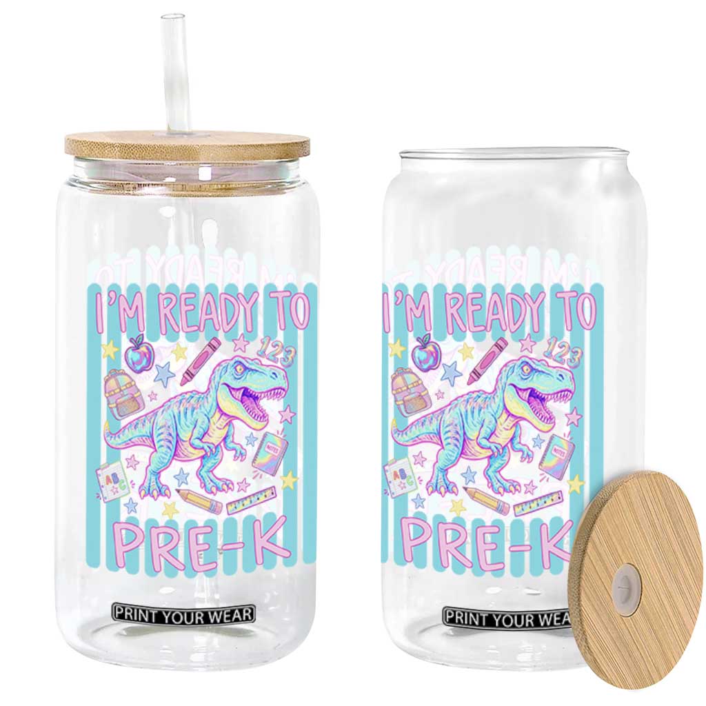 Funny Dinosaur First Day of School Pre-k Kindergarten Glass Can I'm Ready To Pre K