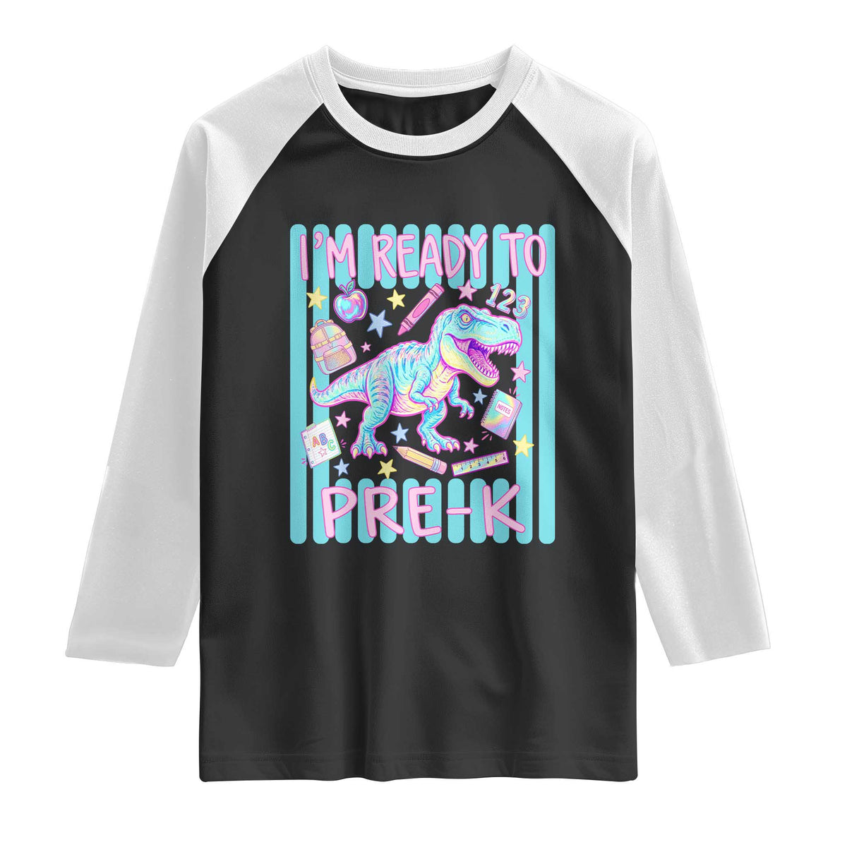 Funny Dinosaur First Day of School Pre-k Kindergarten Raglan Shirt I'm Ready To Pre K