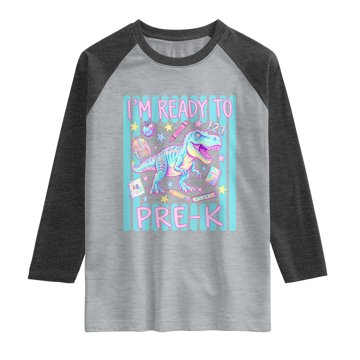 Funny Dinosaur First Day of School Pre-k Kindergarten Raglan Shirt I'm Ready To Pre K