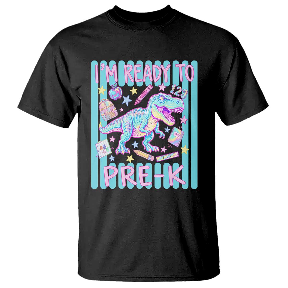 Funny Dinosaur First Day of School Pre-k Kindergarten T Shirt I'm Ready To Pre K TS14 Black Print Your Wear