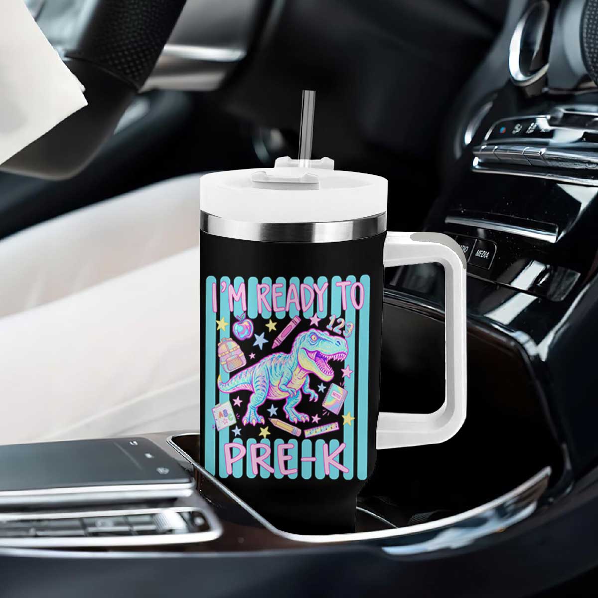 Funny Dinosaur First Day of School Pre-k Kindergarten Tumbler With Handle I'm Ready To Pre K