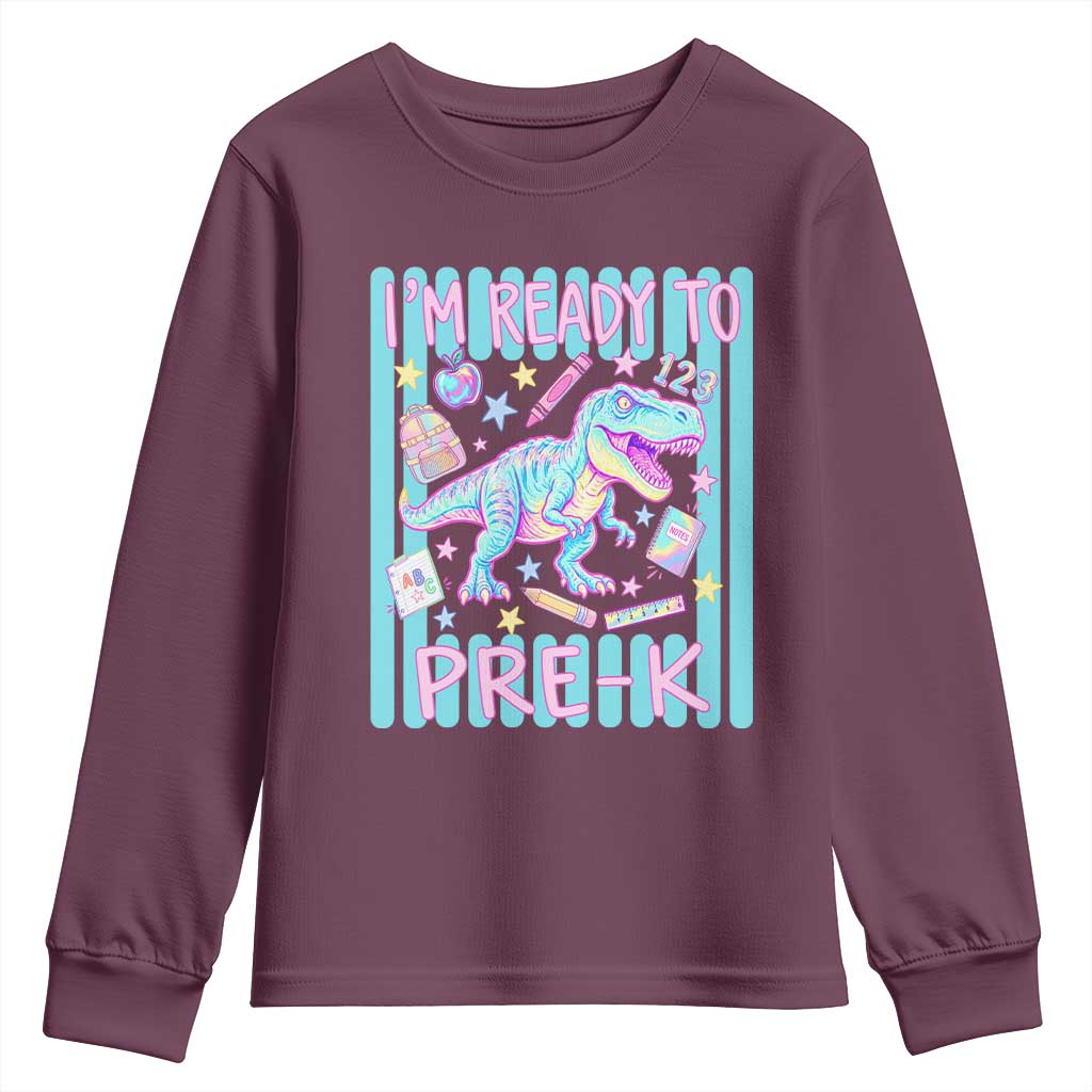 Funny Dinosaur First Day of School Pre-k Kindergarten Youth Sweatshirt I'm Ready To Pre K