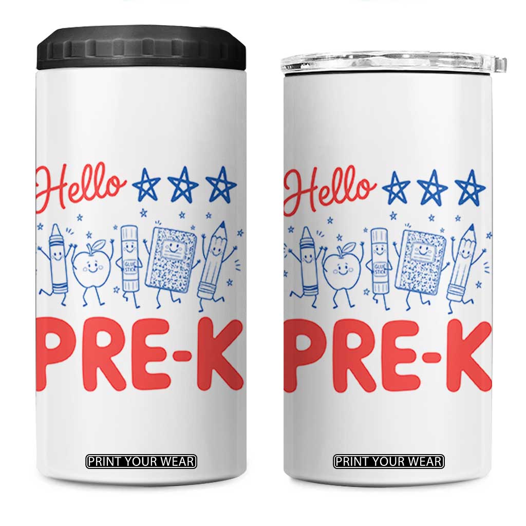First Day of Pre-K Boys Girls Toddler Preschool Patriotic US 4 in 1 Can Cooler Tumbler TS14 One Size: 16 oz White Print Your Wear