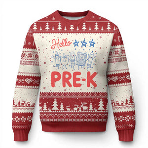 First Day of Pre-K Boys Girls Toddler Preschool Patriotic US Ugly Christmas Sweater TS14 Beige Red Print Your Wear