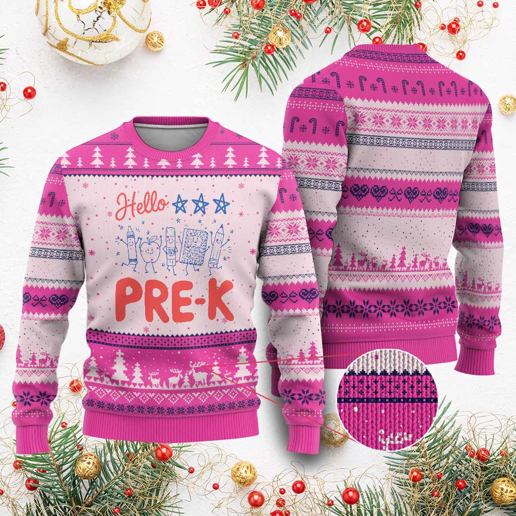 First Day of Pre-K Boys Girls Toddler Preschool Patriotic US Ugly Christmas Sweater TS14 Hot Pink Print Your Wear