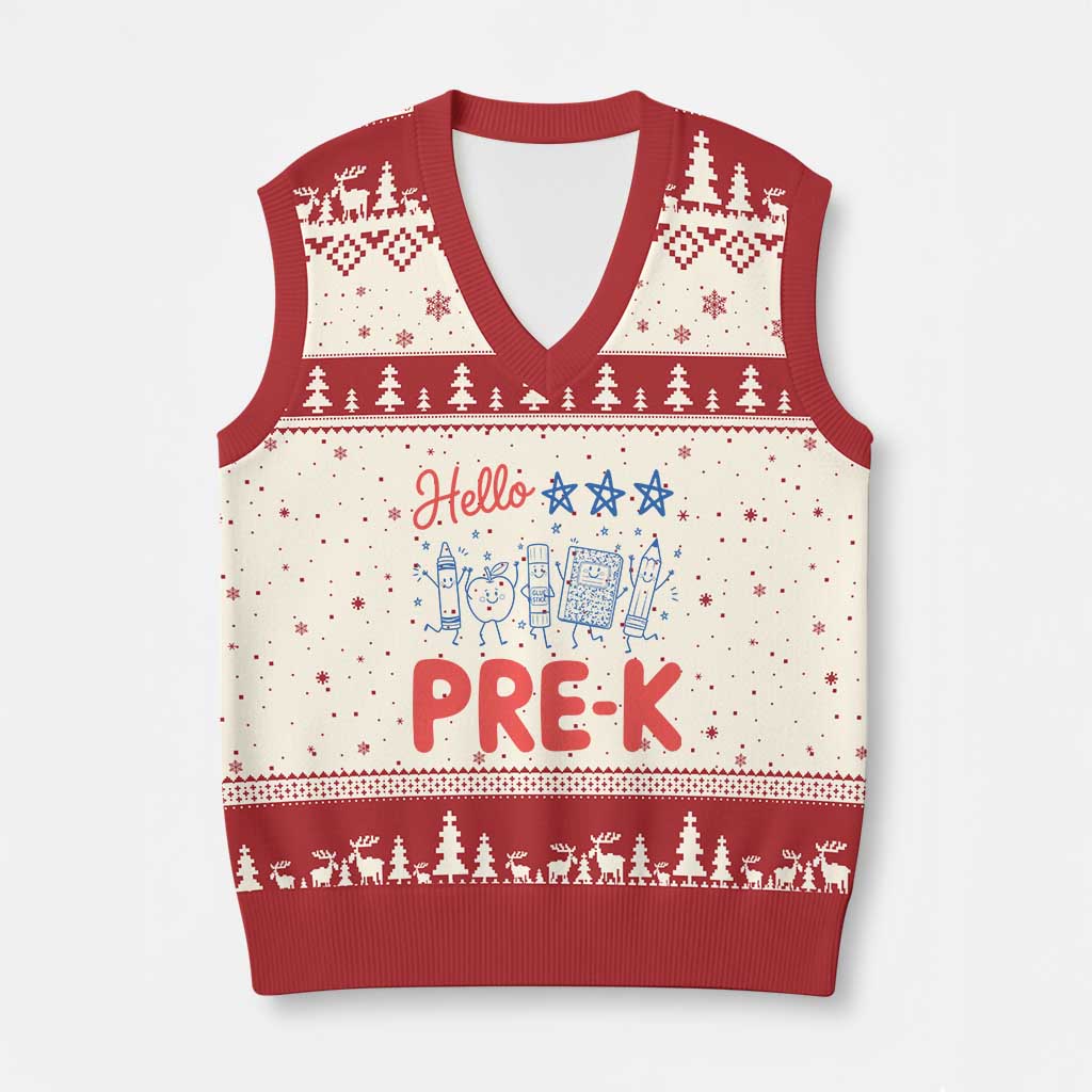 First Day of Pre-K Boys Girls Toddler Preschool Patriotic US V-Neck Knit Sweater Vest TS14 Beige Red Print Your Wear