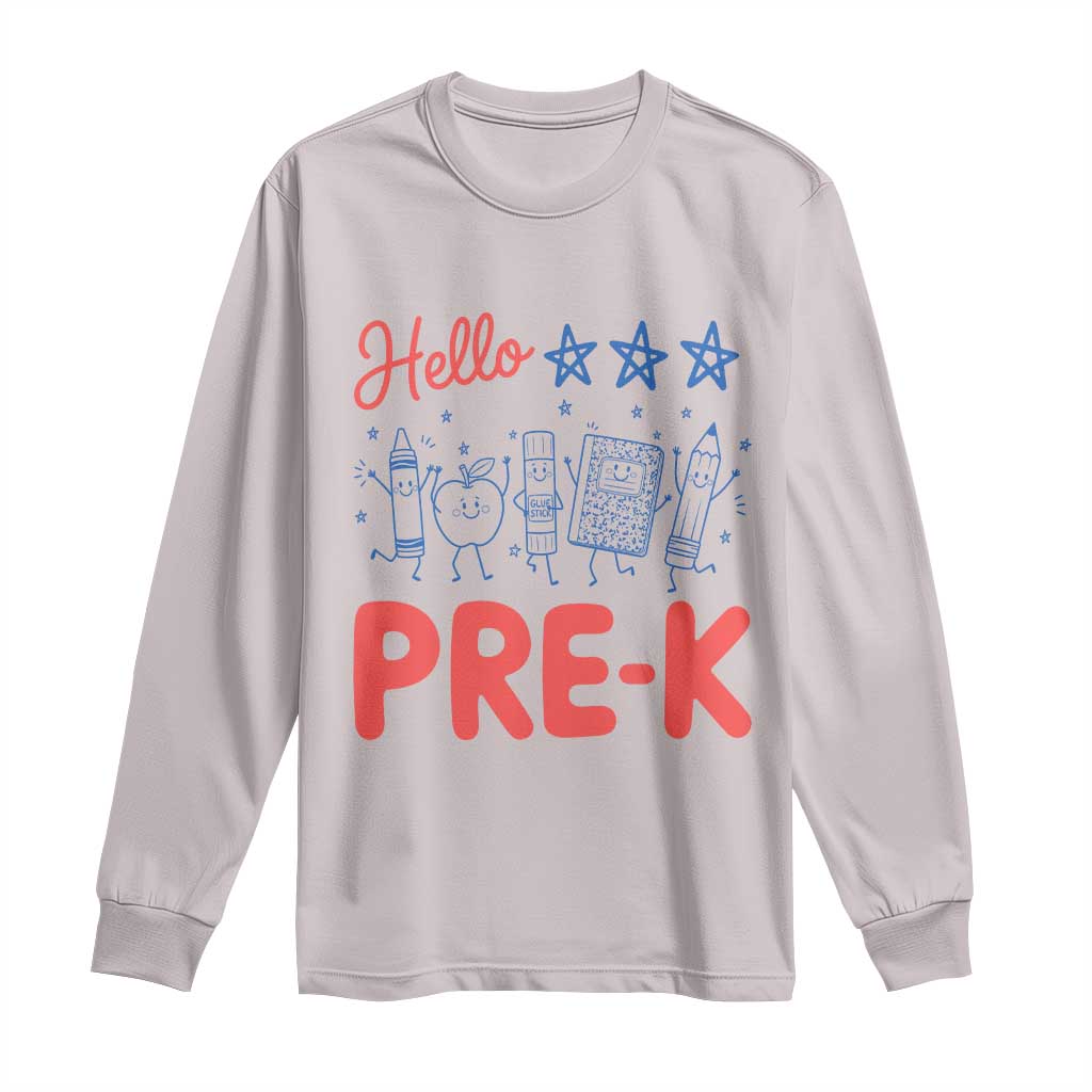 First Day of Pre-K Boys Girls Toddler Preschool Patriotic US Long Sleeve Shirt TS14 Ice Gray Print Your Wear