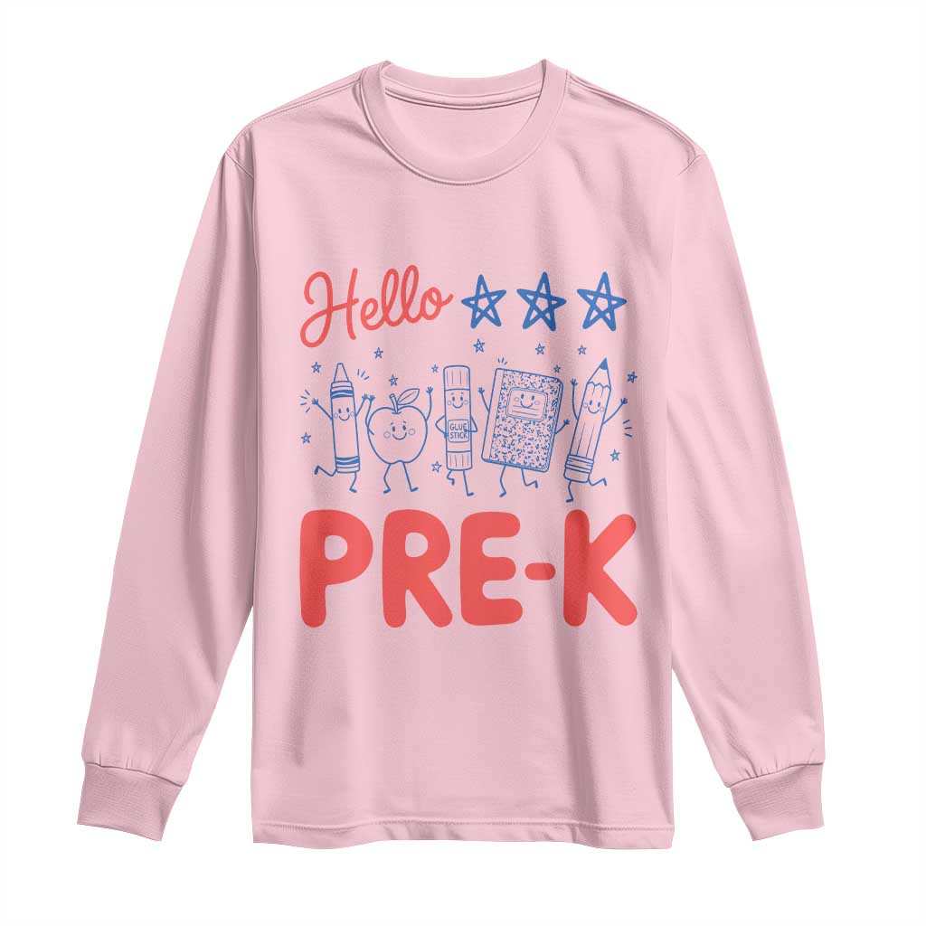 First Day of Pre-K Boys Girls Toddler Preschool Patriotic US Long Sleeve Shirt TS14 Light Pink Print Your Wear