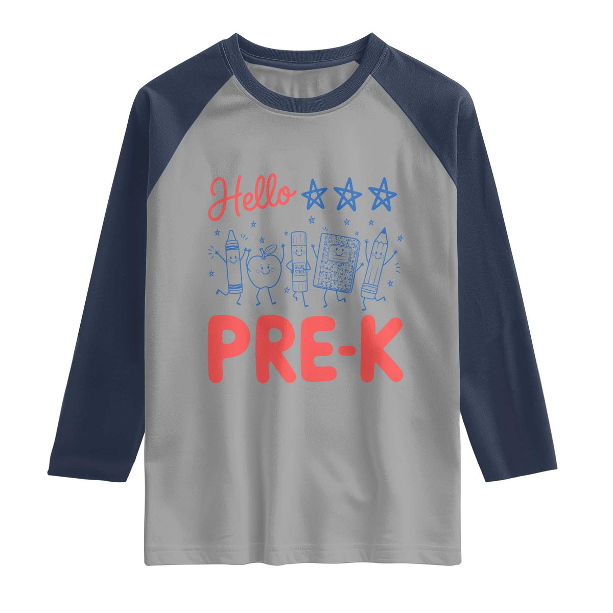 First Day of Pre-K Boys Girls Toddler Preschool Patriotic US Raglan Shirt TS14 Sport Gray Navy Print Your Wear