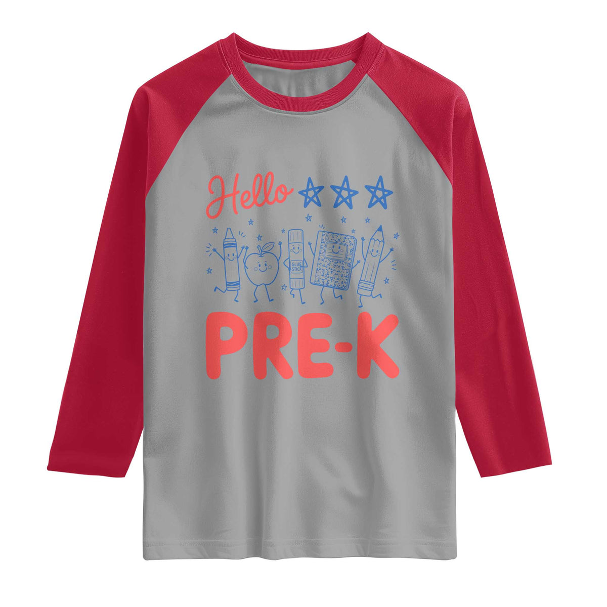 First Day of Pre-K Boys Girls Toddler Preschool Patriotic US Raglan Shirt TS14 Sport Gray Red Print Your Wear