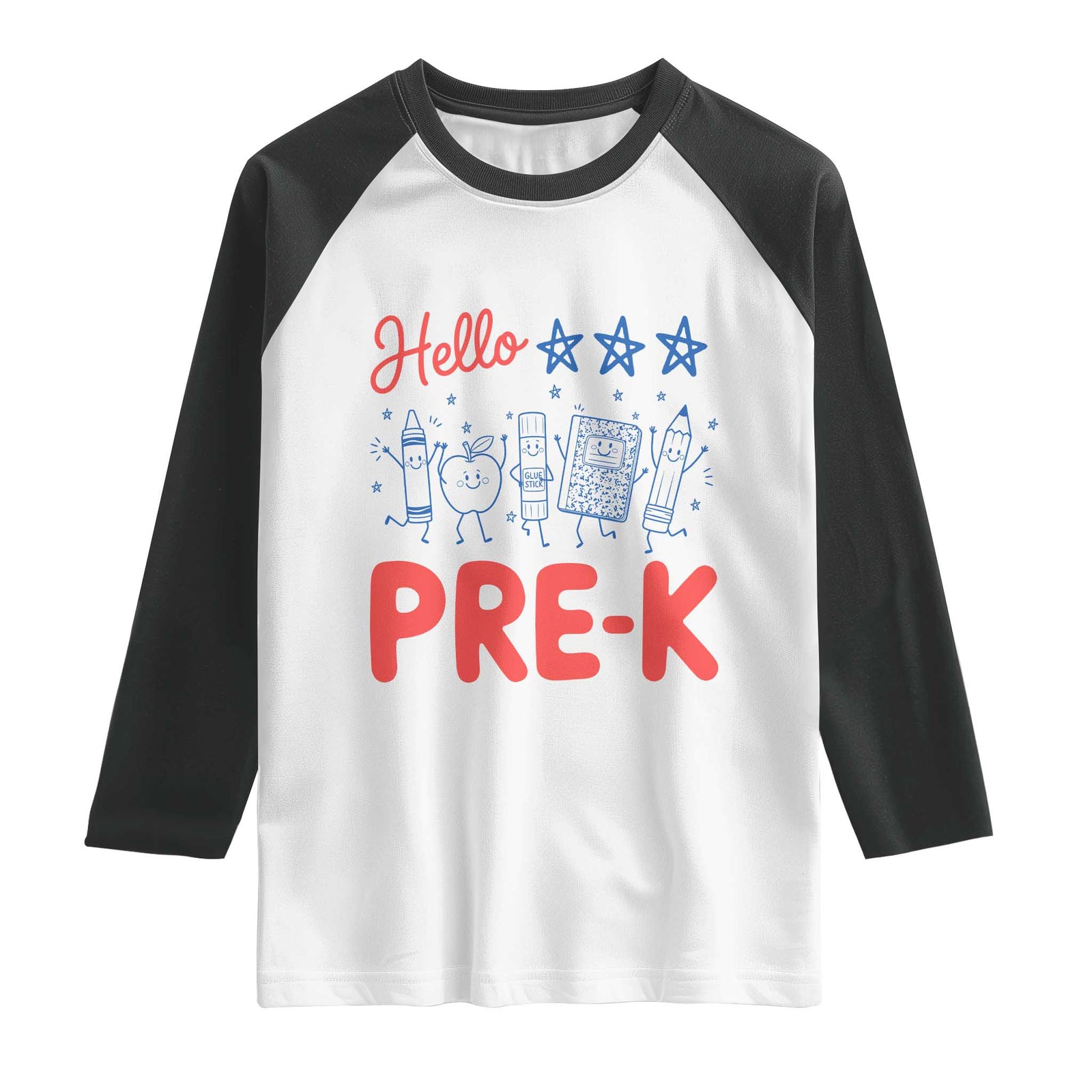 First Day of Pre-K Boys Girls Toddler Preschool Patriotic US Raglan Shirt TS14 White Black Print Your Wear