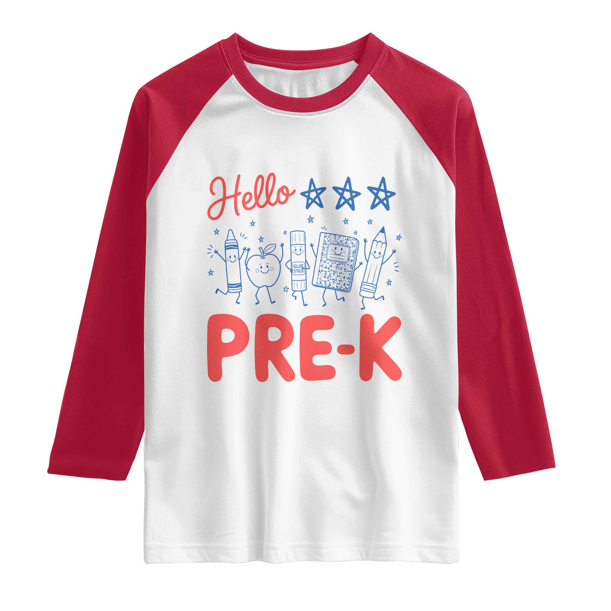 First Day of Pre-K Boys Girls Toddler Preschool Patriotic US Raglan Shirt TS14 White Red Print Your Wear