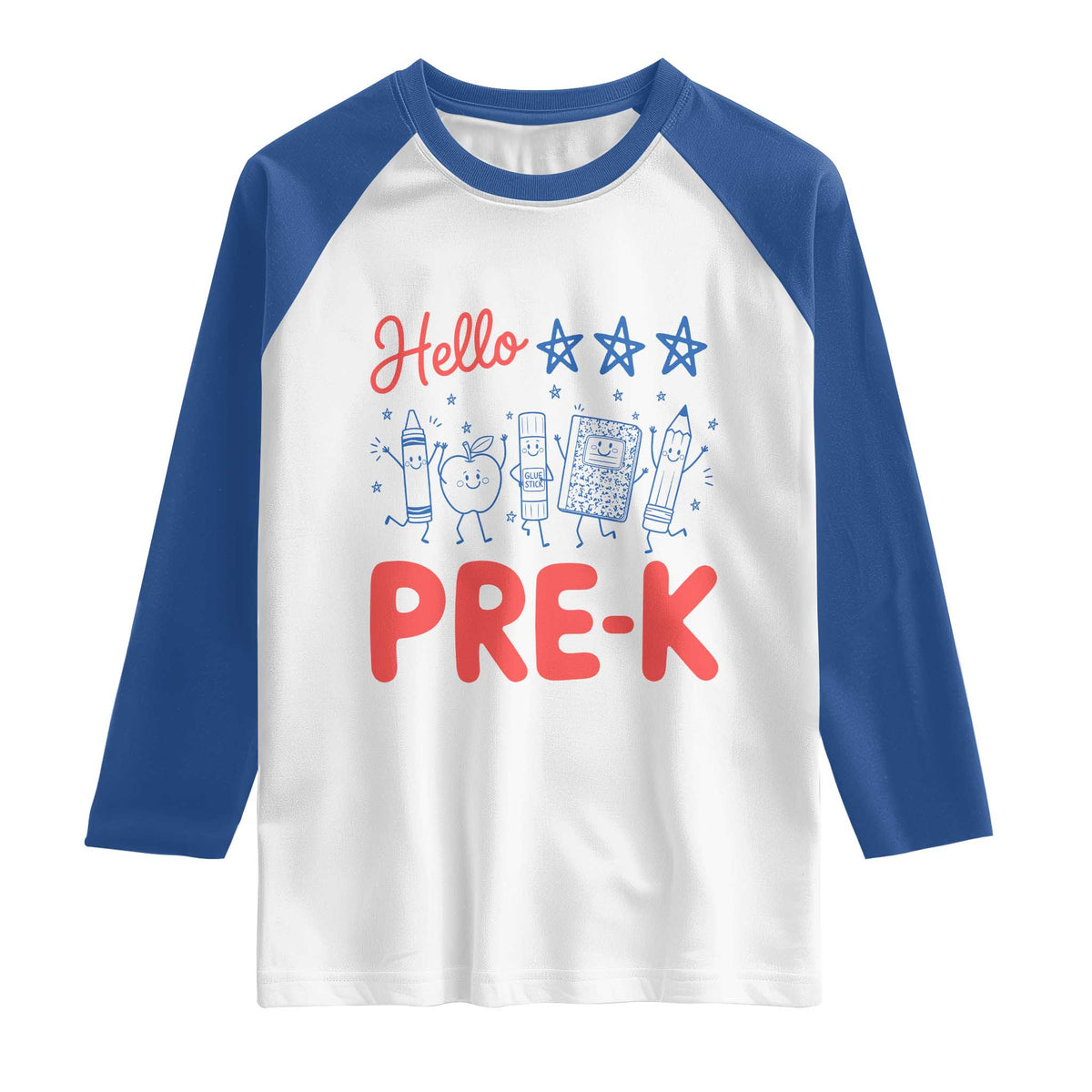 First Day of Pre-K Boys Girls Toddler Preschool Patriotic US Raglan Shirt TS14 White Royal Print Your Wear