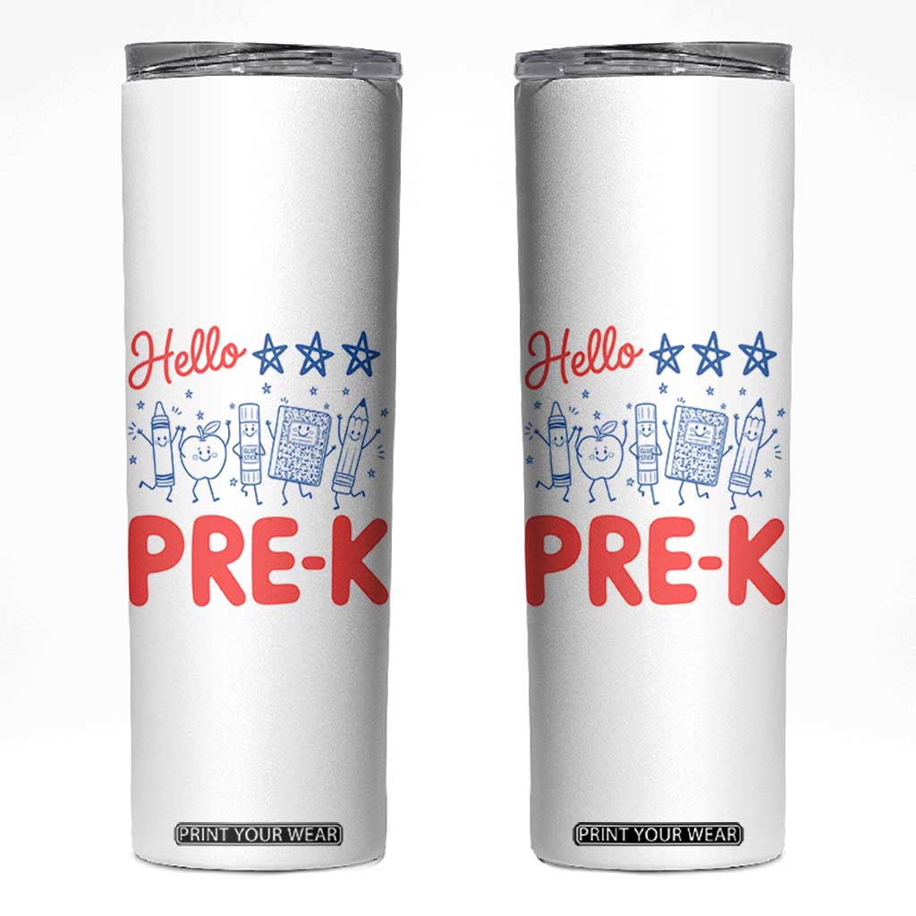 First Day of Pre-K Boys Girls Toddler Preschool Patriotic US Skinny Tumbler TS14 White Print Your Wear