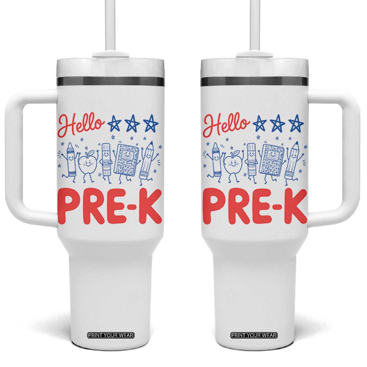 First Day of Pre-K Boys Girls Toddler Preschool Patriotic US Tumbler With Handle TS14 One Size: 40 oz White Print Your Wear
