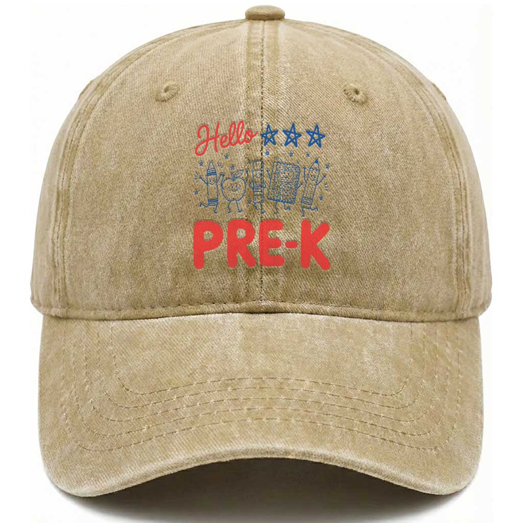 First Day of Pre-K Boys Girls Toddler Preschool Patriotic US Washed Cotton Baseball Cap TS14 Print Your Wear