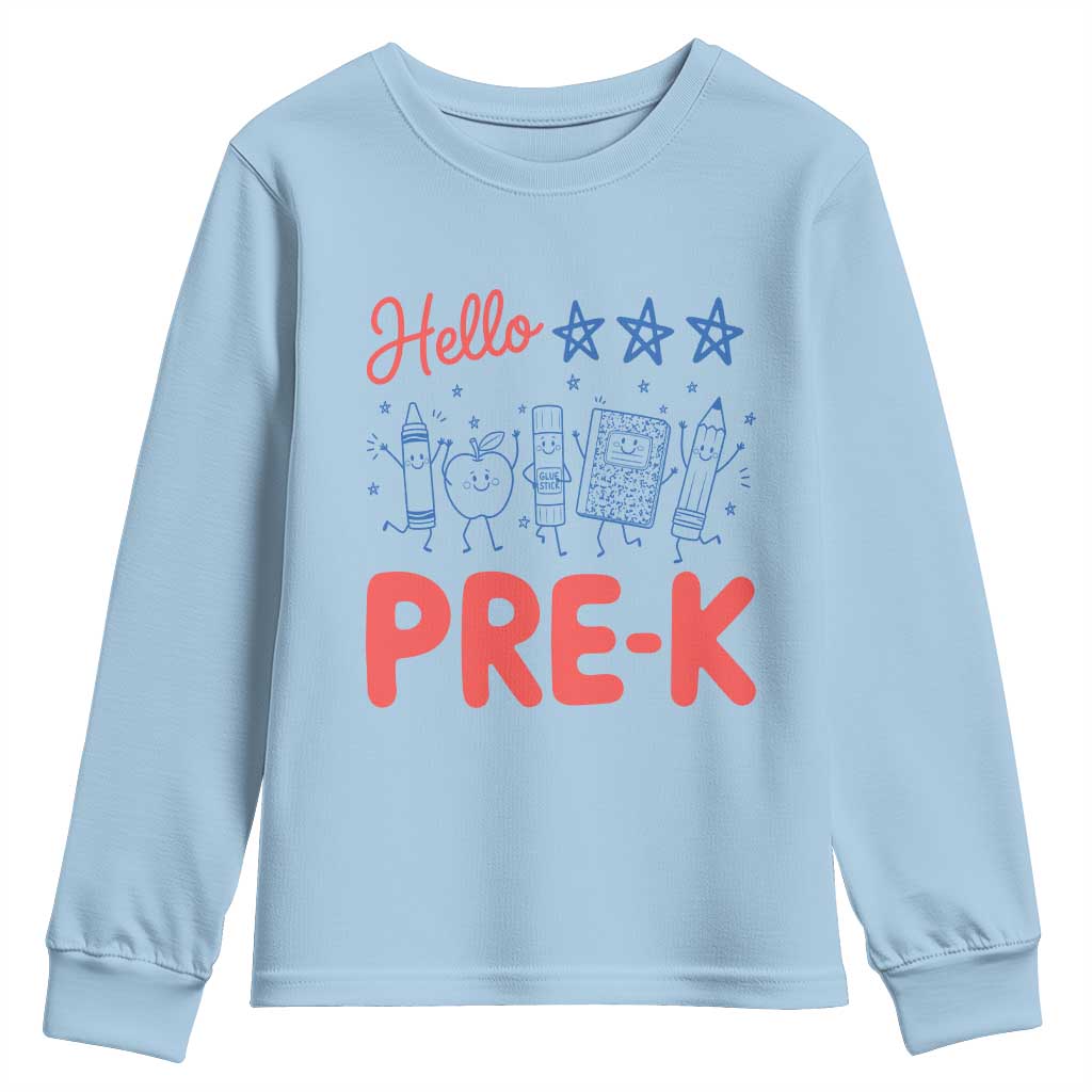 First Day of Pre-K Boys Girls Toddler Preschool Patriotic US Youth Sweatshirt TS14 Light Blue Print Your Wear