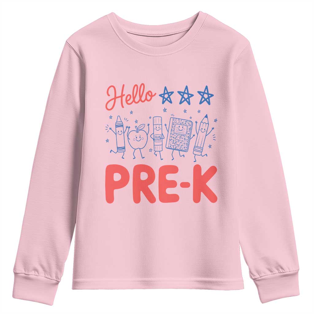 First Day of Pre-K Boys Girls Toddler Preschool Patriotic US Youth Sweatshirt TS14 Light Pink Print Your Wear
