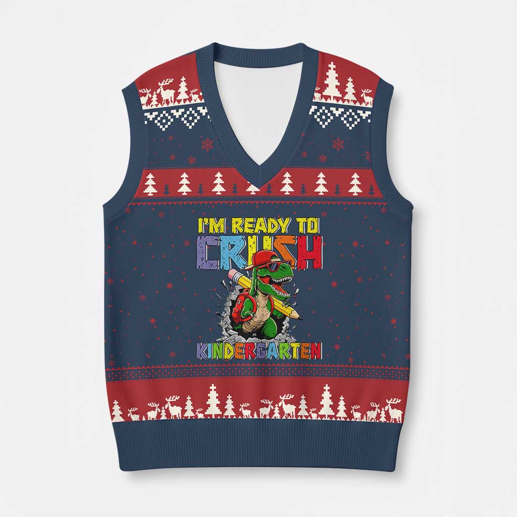 I'm Ready to Crush Pre-K Back to School T-Rex Dinosaur V-Neck Knit Sweater Vest