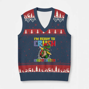 I'm Ready to Crush Pre-K Back to School T-Rex Dinosaur V-Neck Knit Sweater Vest