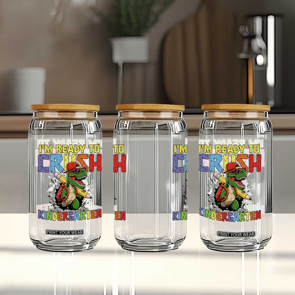 I'm Ready to Crush Pre-K Back to School T-Rex Dinosaur Glass Can