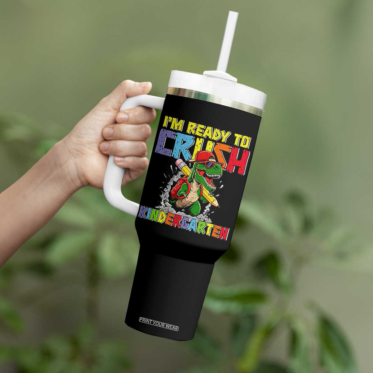 I'm Ready to Crush Pre-K Back to School T-Rex Dinosaur Tumbler With Handle