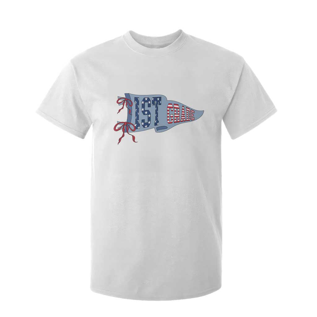1st Grade Teacher Pennant US Flag Back to School T Shirt For Kid