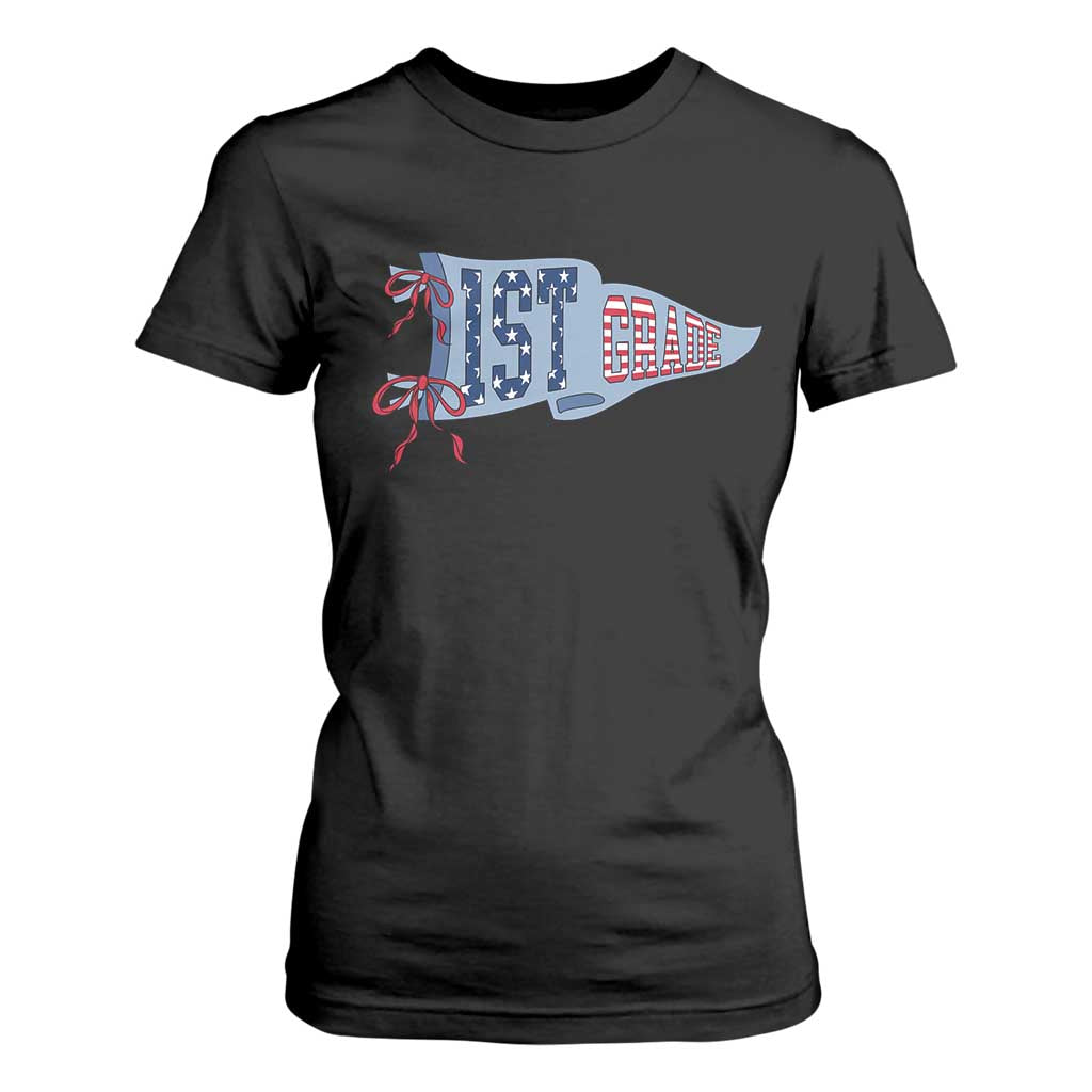 1st Grade Teacher Pennant US Flag Back to School T Shirt For Women