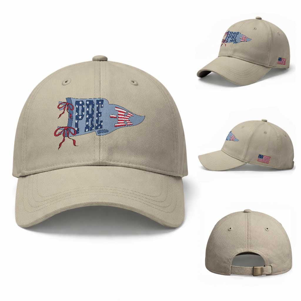 Pre-K Teacher Pennant US Flag Back to School Baseball Cap TS14 Baseball Cap Universal Fit Beige Print Your Wear