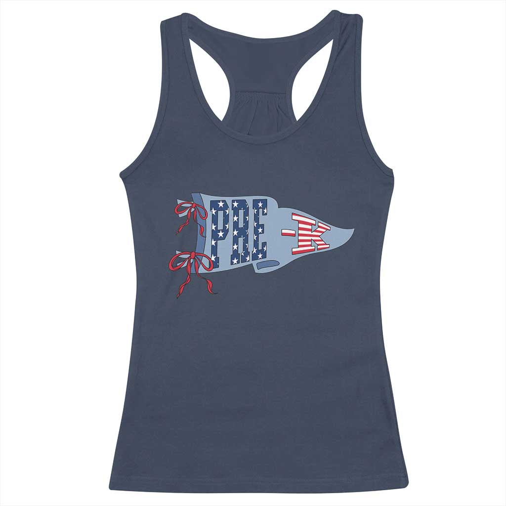 Pre-K Teacher Pennant US Flag Back to School Racerback Tank Top TS14 Navy Print Your Wear