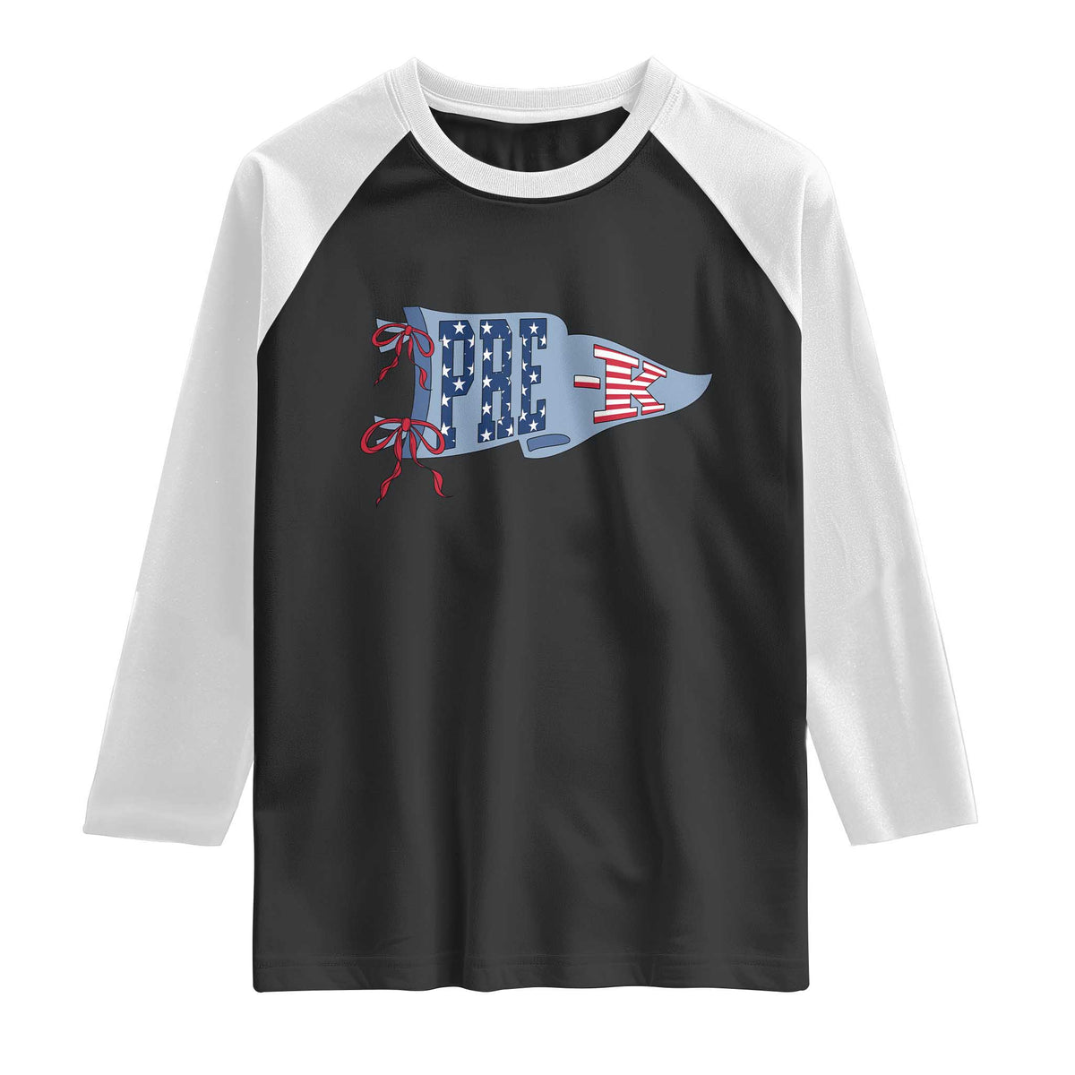 Pre-K Teacher Pennant US Flag Back to School Raglan Shirt TS14 Black White Print Your Wear