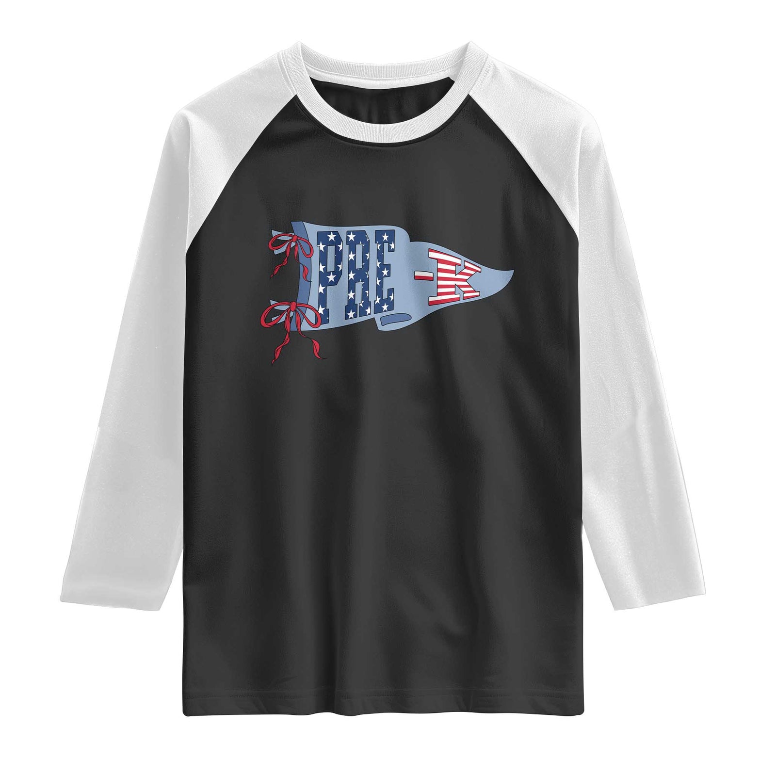 Pre-K Teacher Pennant US Flag Back to School Raglan Shirt TS14 Black White Print Your Wear