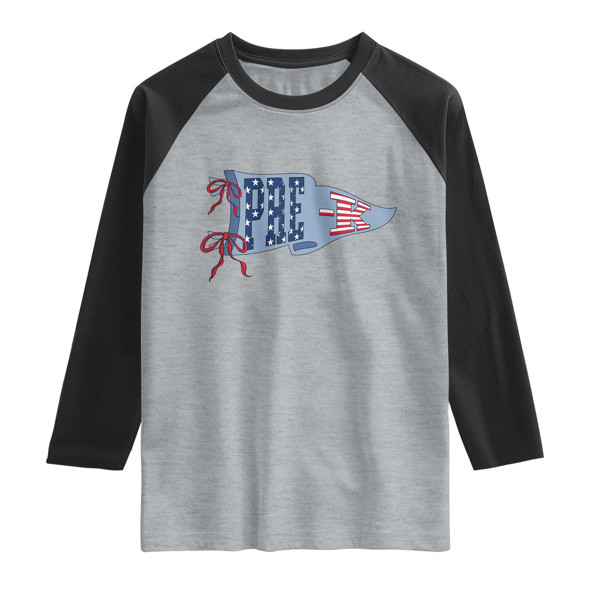 Pre-K Teacher Pennant US Flag Back to School Raglan Shirt TS14 Heather Gray Black Print Your Wear