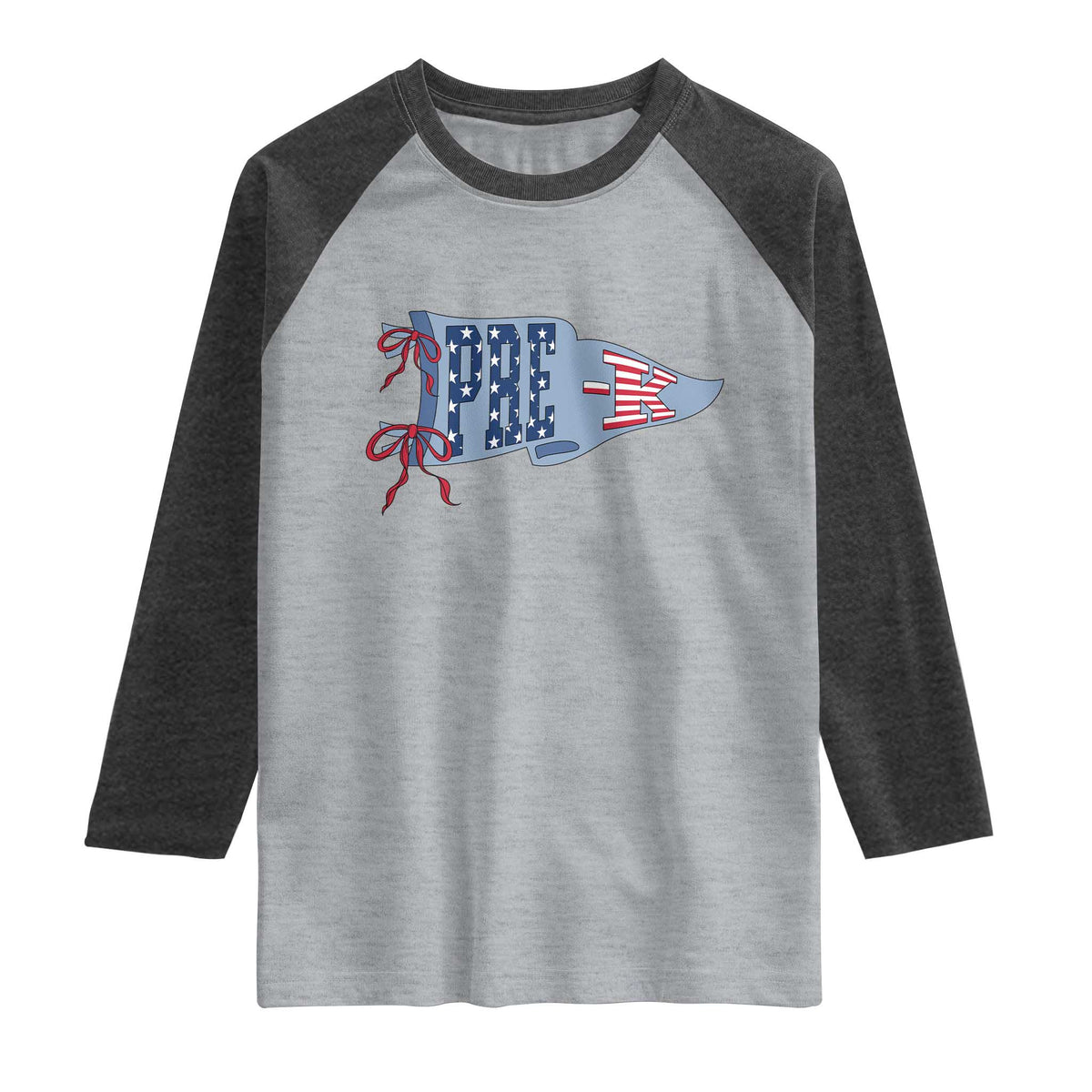Pre-K Teacher Pennant US Flag Back to School Raglan Shirt TS14 Heather Gray Heather Charcoal Print Your Wear