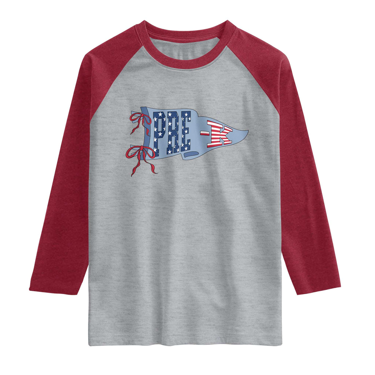 Pre-K Teacher Pennant US Flag Back to School Raglan Shirt TS14 Heather Gray Heather Red Print Your Wear
