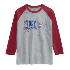 Pre-K Teacher Pennant US Flag Back to School Raglan Shirt TS14 Heather Gray Heather Red Print Your Wear
