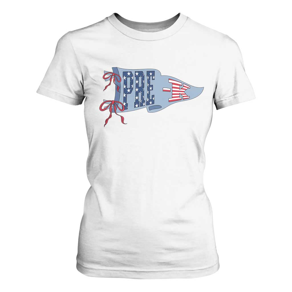 Pre-K Teacher Pennant US Flag Back to School T Shirt For Women TS14 White Print Your Wear