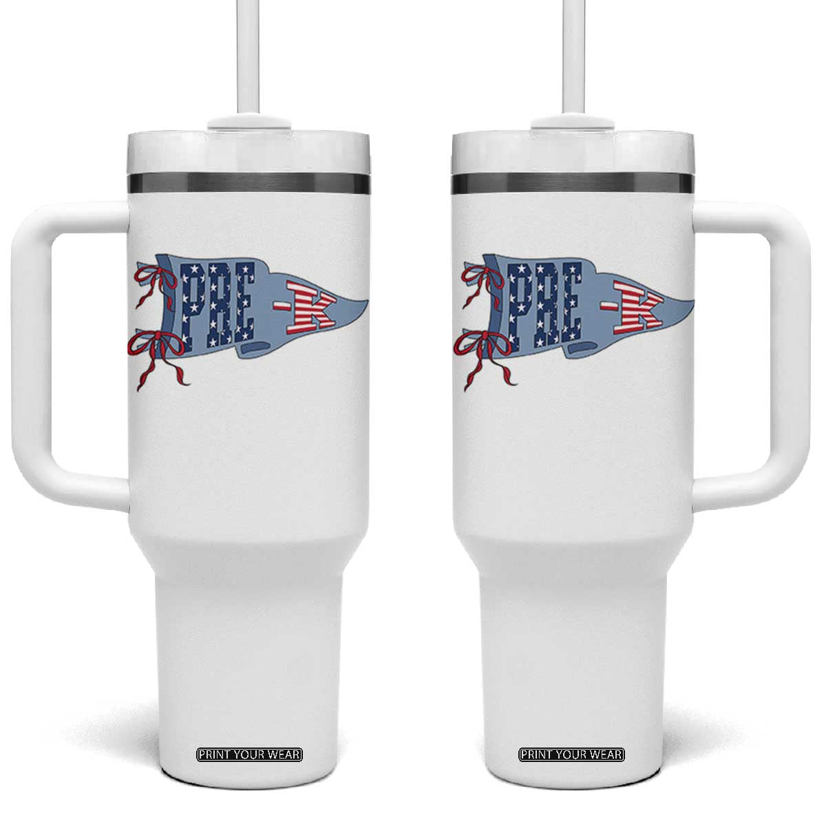 Pre-K Teacher Pennant US Flag Back to School Tumbler With Handle TS14 One Size: 40 oz White Print Your Wear