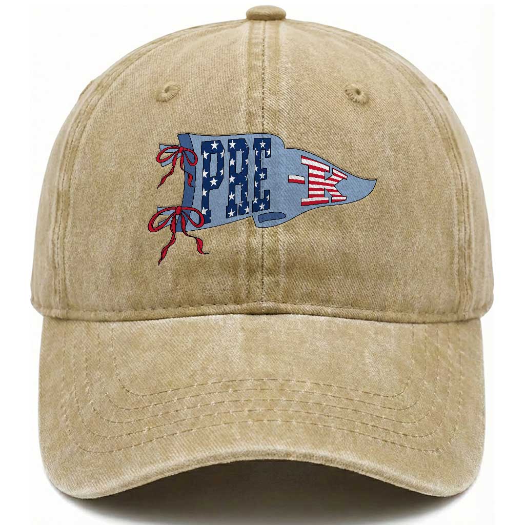 Pre-K Teacher Pennant US Flag Back to School Washed Cotton Baseball Cap TS14 Print Your Wear
