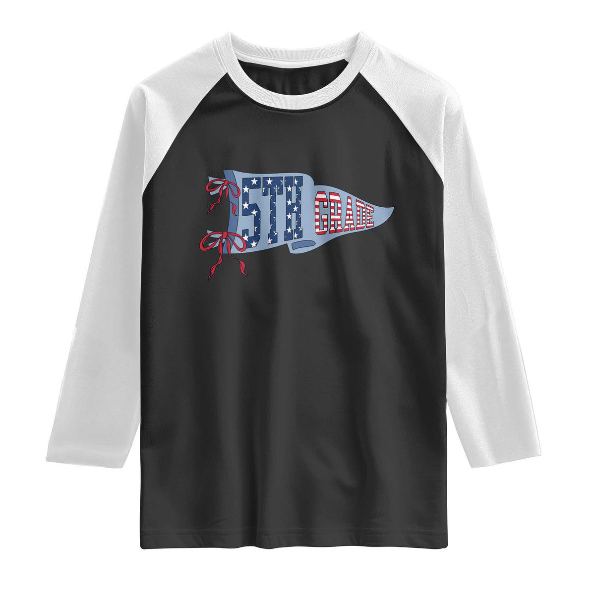 5th Grade Teacher Pennant US Flag Back to School Raglan Shirt