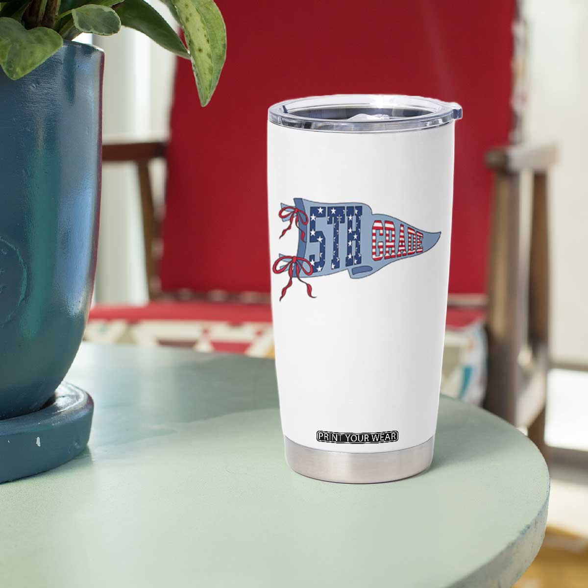 5th Grade Teacher Pennant US Flag Back to School Tumbler Cup