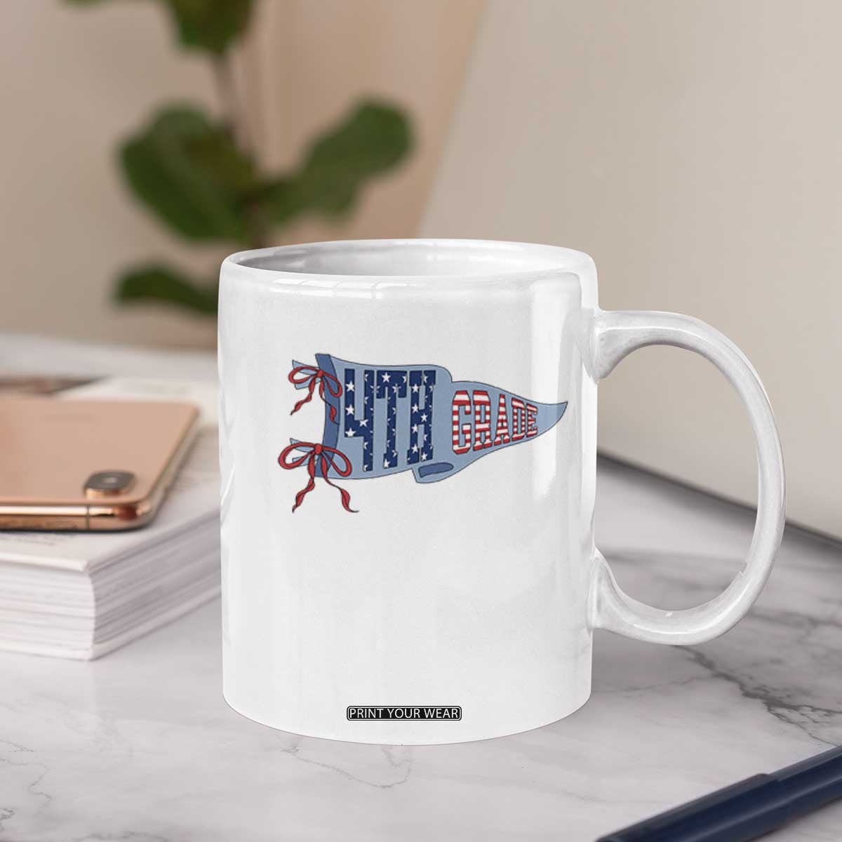 4th Grade Teacher Pennant US Flag Back to School Coffee Mug