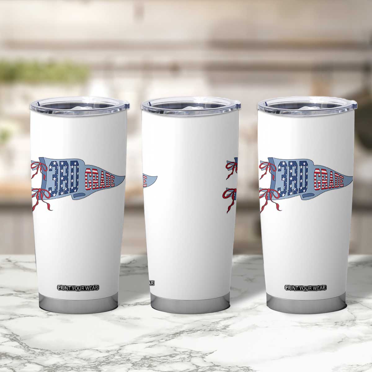 3rd Grade Teacher Pennant US Flag Back to School Tumbler Cup