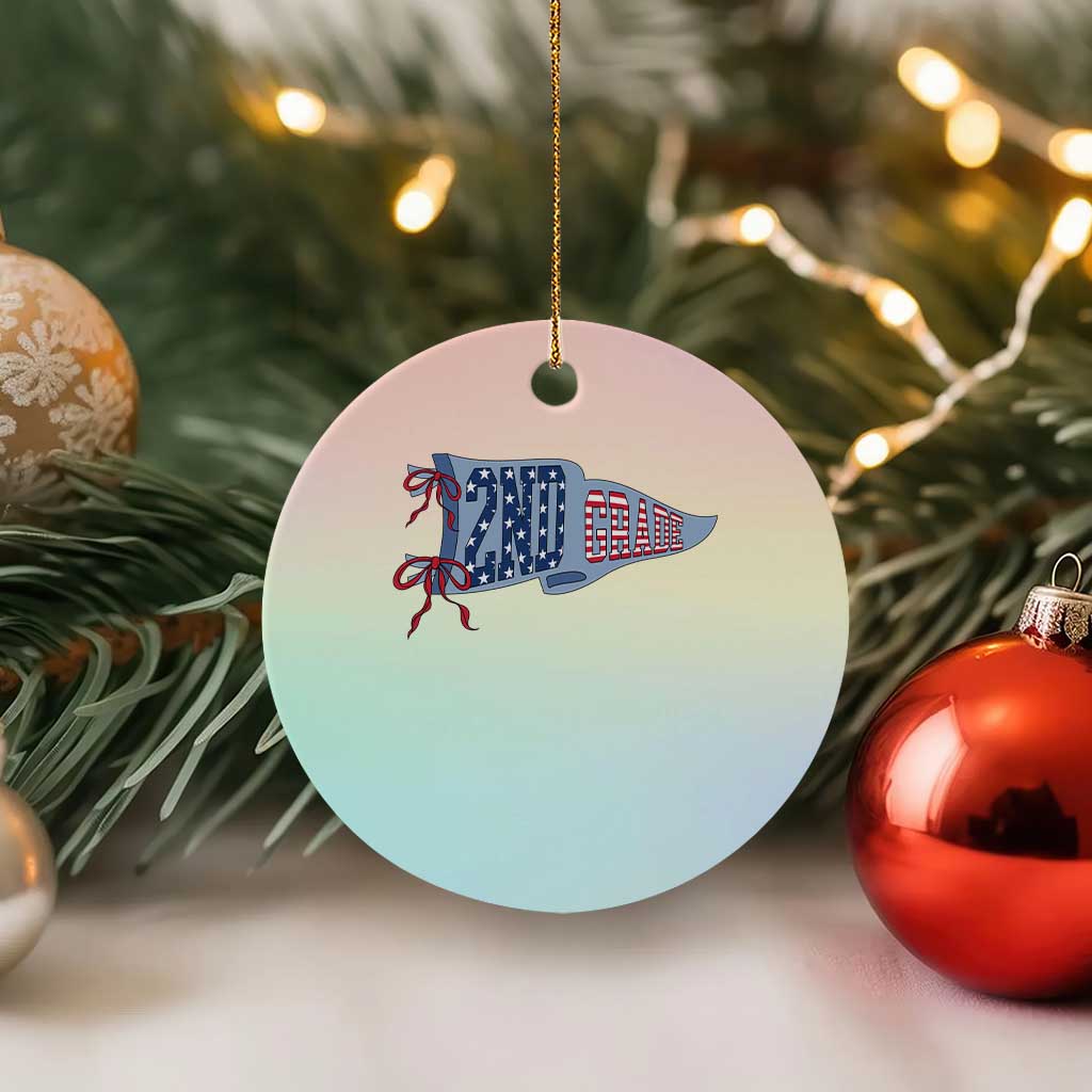 2nd Grade Teacher Pennant US Flag Back to School Ceramic Ornament