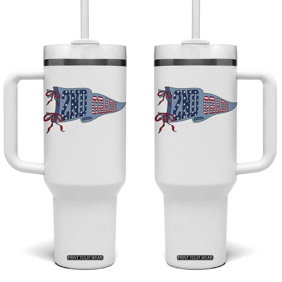 2nd Grade Teacher Pennant US Flag Back to School Tumbler With Handle TS14 One Size: 40 oz White Print Your Wear