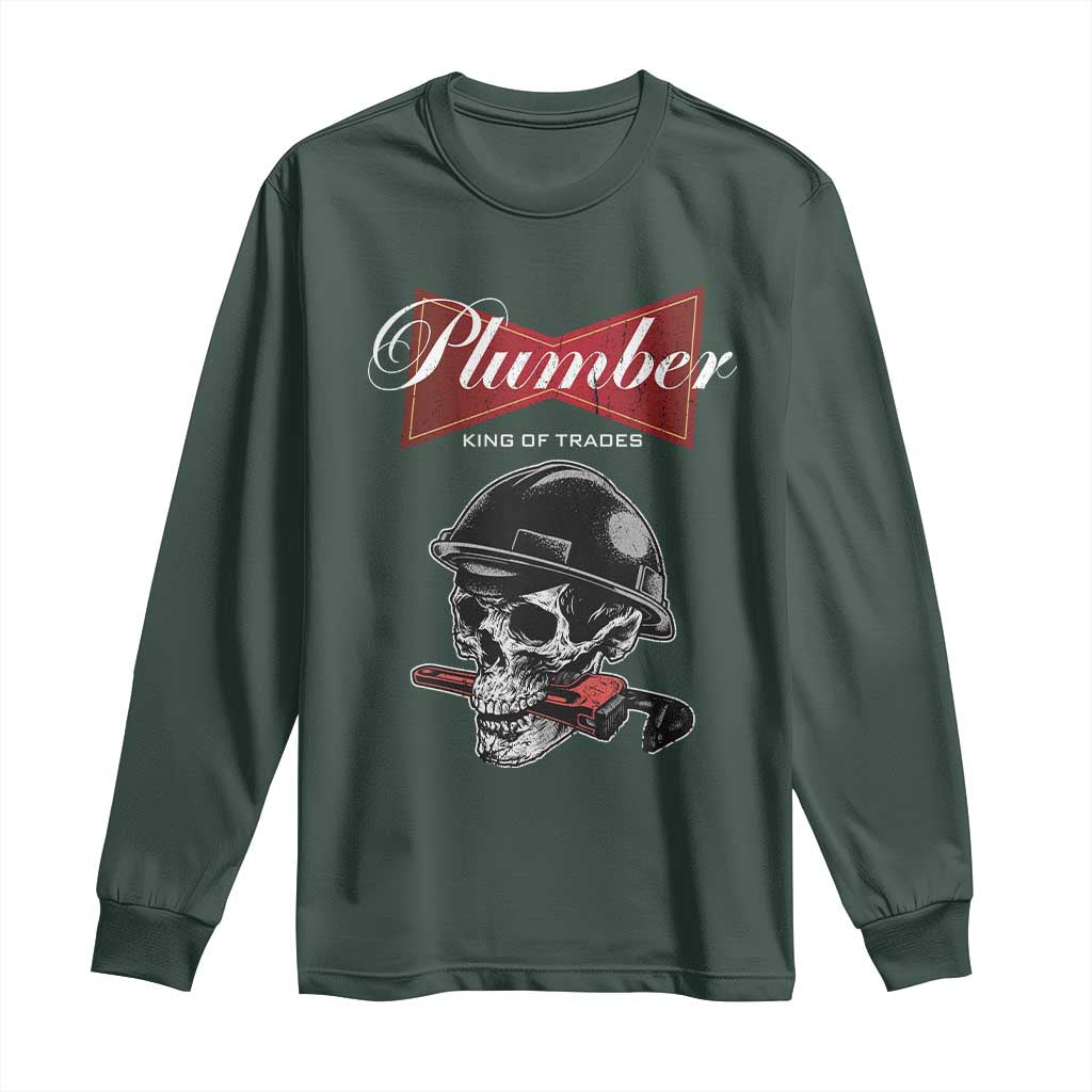 Plumber Plumbing Skull Long Sleeve Shirt King Of Trades TS14 Dark Forest Green Print Your Wear
