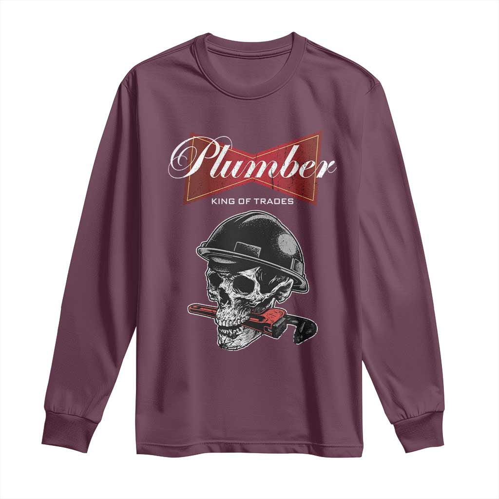 Plumber Plumbing Skull Long Sleeve Shirt King Of Trades TS14 Maroon Print Your Wear
