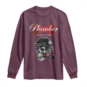 Plumber Plumbing Skull Long Sleeve Shirt King Of Trades TS14 Maroon Print Your Wear