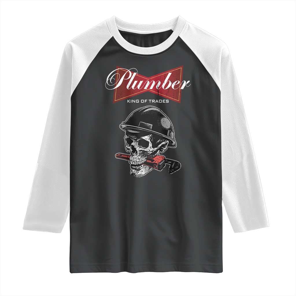 Plumber Plumbing Skull Raglan Shirt King Of Trades TS14 Black White Print Your Wear